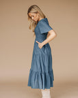 Tayla Linen Dress in Indigo Blue