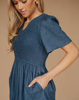 Tayla Linen Dress in Indigo Blue