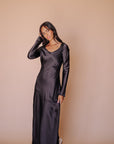 Siri Satin Long Sleeve Midi Dress