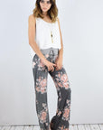 Drawstring Floral Wide Leg Pants