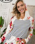 e Luna Striped Floral Mix Hoodie PLUS