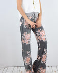 Drawstring Floral Wide Leg Pants