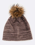 Faux Fur Pom Cotton Blend Slouchy Beanie