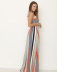 Multi Color Stripe Maxi Dress with Hidden Pocket