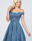 La Scala Off Shoulder Skater Dress in Jacquard Fabric