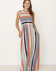 Multi Color Stripe Maxi Dress with Hidden Pocket