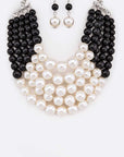 2 Tone Layered Pearls Strand Statement Necklace