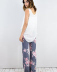 Drawstring Floral Wide Leg Pants