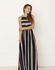 Multi Color Stripe Maxi Dress with Hidden Pocket