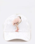 Fur & Beaded Flamingo Distressed Velour Fashion Cap