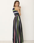 Multi Color Stripe Maxi Dress with Hidden Pocket