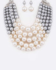 2 Tone Layered Pearls Strand Statement Necklace