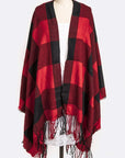 Plaid Fringe Poncho Scarf