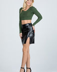 La Scala Open Side Slit PU Leather Mini Skirt