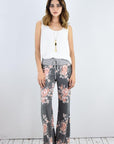 Drawstring Floral Wide Leg Pants