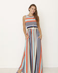 Multi Color Stripe Maxi Dress with Hidden Pocket