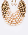 2 Tone Layered Pearls Strand Statement Necklace