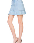 O2 Denim High Waisted A-line Ruffle Hem Denim Skirt