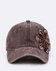 Bead & Sequins Flower Accent Cotton Cap