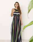 Multi Color Stripe Maxi Dress with Hidden Pocket