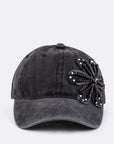 Bead & Sequins Flower Accent Cotton Cap