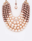 2 Tone Layered Pearls Strand Statement Necklace