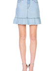 O2 Denim High Waisted A-line Ruffle Hem Denim Skirt