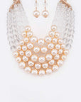 2 Tone Layered Pearls Strand Statement Necklace