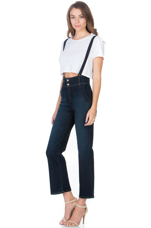 O2 Denim High Waist Flare Overall Denim Romper