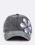 Bead & Sequins Flower Accent Cotton Cap