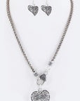 Crystal Swirl Heart Pendant Necklace Set