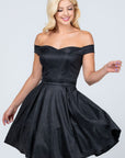 La Scala Off Shoulder Skater Dress in Jacquard Fabric