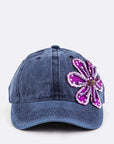 Bead & Sequins Flower Accent Cotton Cap