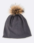 Faux Fur Pom Cotton Slouchy Beanie