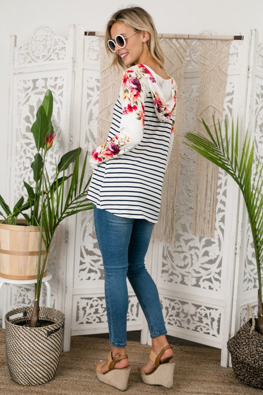 e Luna Striped Floral Mix Hoodie PLUS