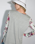 e Luna Striped Floral Mixed Key Hole Tunic Top