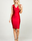 Overlap Tricot Tanya Dress with Side Pleats