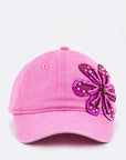 Bead & Sequins Flower Accent Cotton Cap