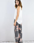 Drawstring Floral Wide Leg Pants