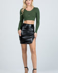 La Scala Open Side Slit PU Leather Mini Skirt