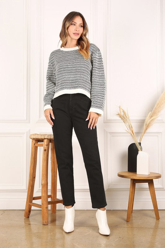 Lilou Herringbone Crew Neck Sweater