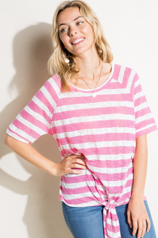 e Luna Striped Front Tie Top