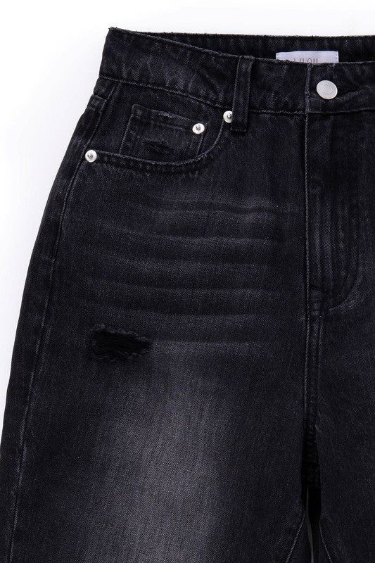 Lilou Black Distressed Straight Jeans