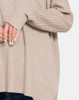 Zenana V-Neck Side Slit High-Low Sweater