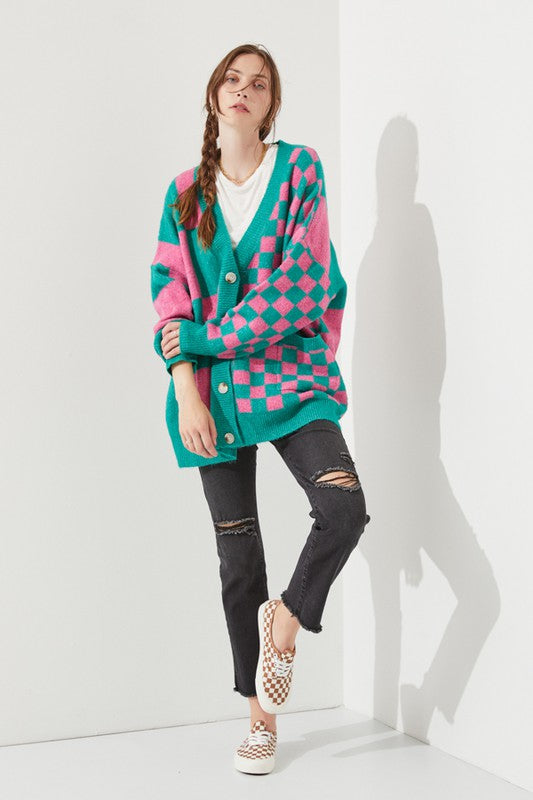 Jade By Jane Checkered Oversized Sweater