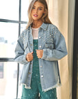 Women Button Down Denim Blouse