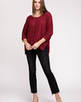 Zenana 3/4 Sleeve V-Neck Hi-Low Hem Jacquard Sweater