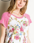 e Luna PLUS Pin Striped Floral Mix Top