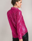 Umgee Sequin Long Sleeve Shirt with Side Chest Pocket