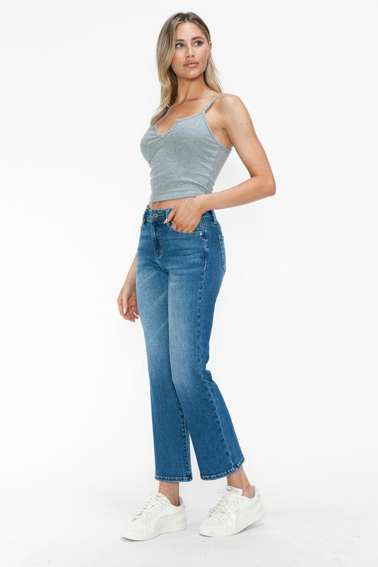 bytos Full Size Cat&#39;s Whiskers Mid Rise Ankle Jeans